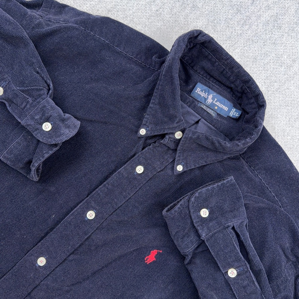 Vintage Ralph Lauren Shirt Men XL Navy Blue Corduroy Button Up Blaire Red Pony - Picture 2 of 10